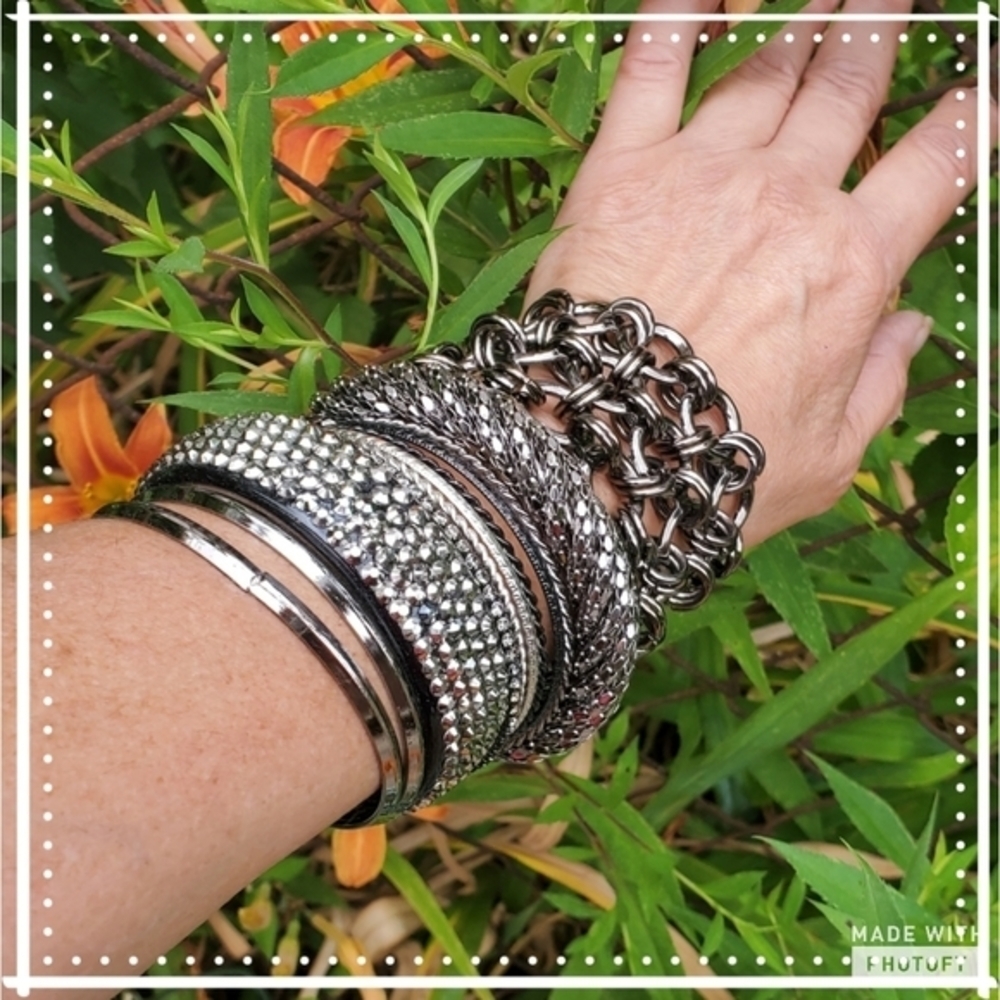 Heavy metal hematite bangle set‎ NWT